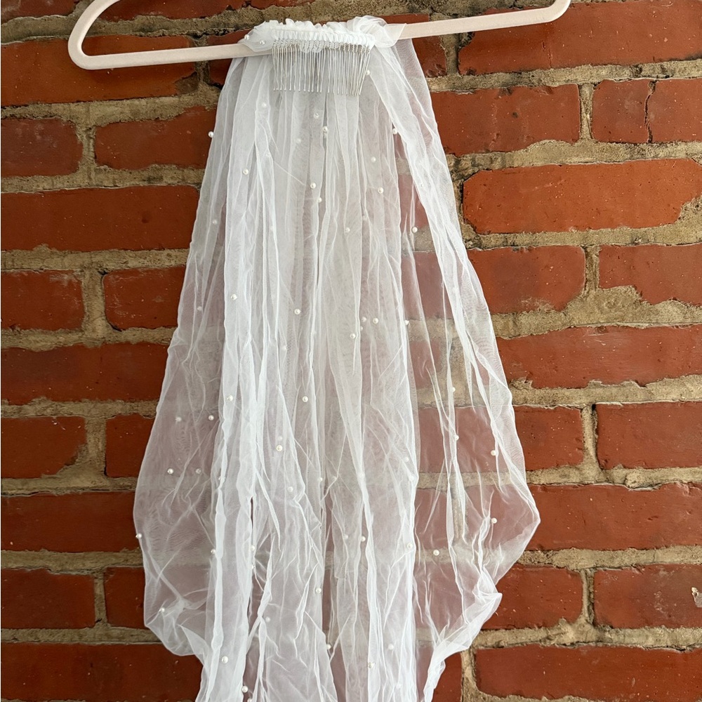 Bridal Sheer White Beaded Veil Scarf